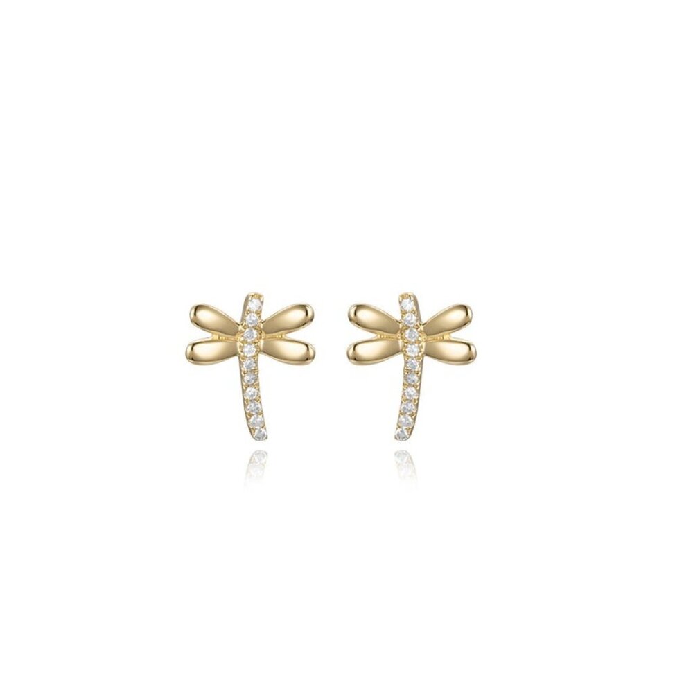 Dragonfly 14K (or 18k upon request) Gold Diamond Stud Earrings